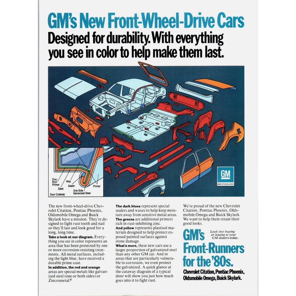 1979 GM General Motors Front Runners Exploded Diagram Vintage Print Ad Wall Art
